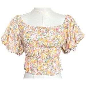 Altar’d State Floral Smocked Peplum Puff Sleeve Top XS